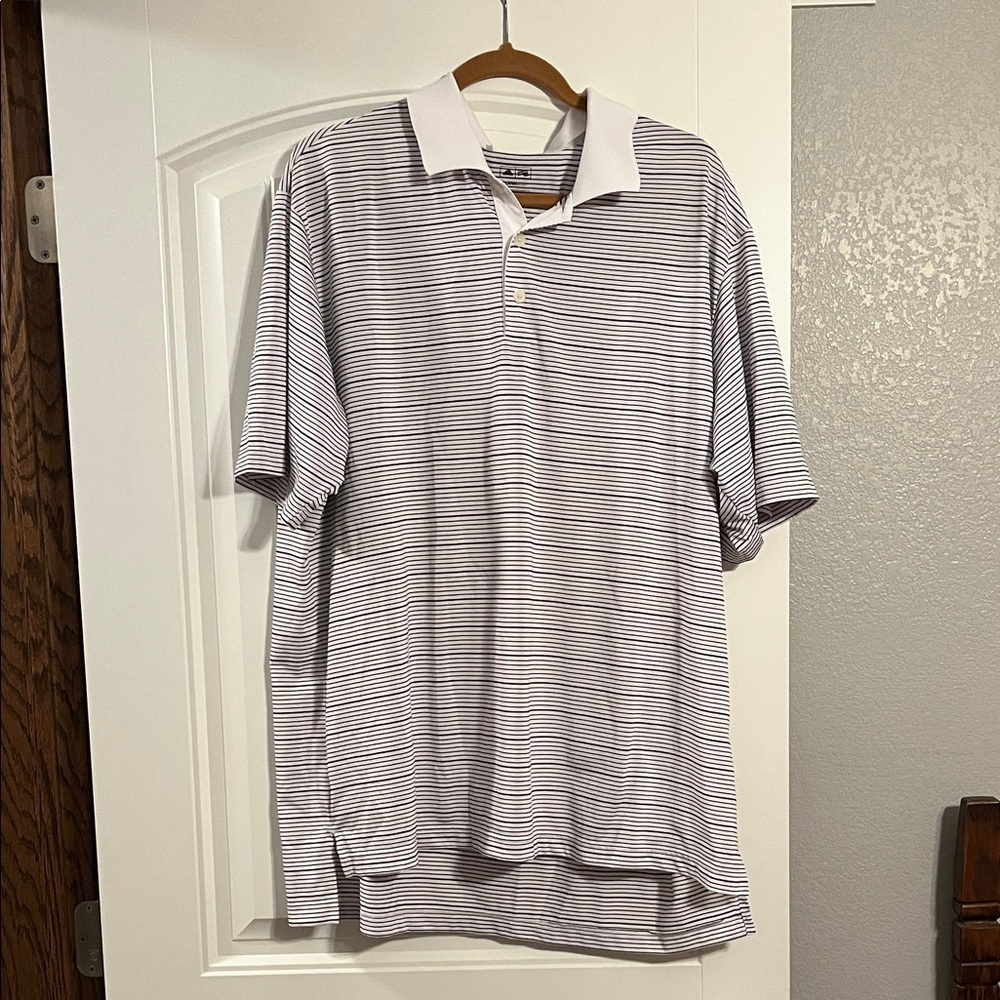Adidas Black and White Striped Polo Shirt
